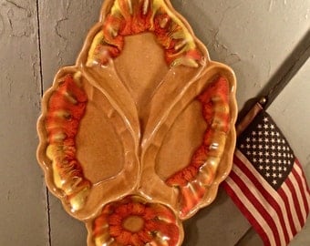 Leaf Ceramic Dish, Divided Dish, Vintage Leaf Dish, Relish Leaf Dish, Ceramic Leaf Dish, Autumn Serving Dish, Dip and Chip Dish,