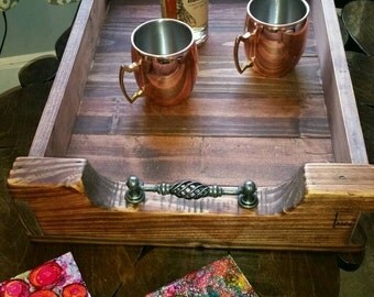 Wooden serving tray, ottoman tray, reclaimed wood tray,rustic decor,kitchen decor,living room decor,father's day gift