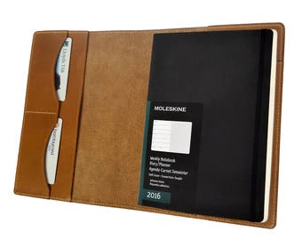 Leather Notebook Cover A5 Journal Cover Business Personalised Notebook Cover 2 Card Holders - Light Brown