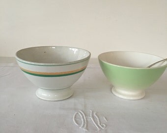 Set of 2 Vintage French footed cafe au lait bowls