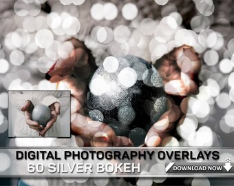60 SILVER Bokeh Overlay - SILVER Bokeh Backdropd - SILVER Bokeh Digital Paper, Digital Background, Digital Backdrop