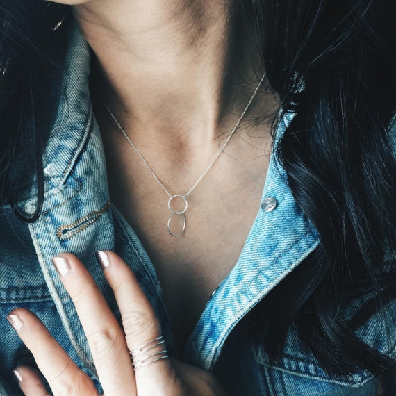 Sterling silver double circle charm necklace Circle charm