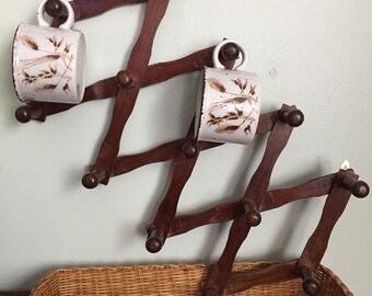 Vintage Folding/Accordian, Hanging Rack with 13 Pegs- Wooden