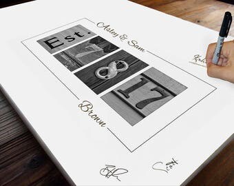 Wedding Guest Book Alternative, Wedding Guest Book Canvas, 10 x 24 inches (40 to 125 signatures), Wedding Date Guest Book, Established Date