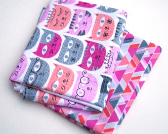 Pink and Grey Quilt Fabric Fat Quarters with Fun Cats - Modern Cotton Fabric in Kittens with Glasses and Tiaras