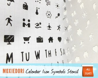 Calendar Icons Stencil - Bullet Point Journal Key Symbols Stencil, fits Leuchtturm and Moleskine 5" by 7"