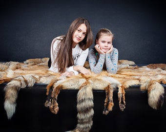 Real Fur Blanket - Real fox fur rug - Decorative rug - Fur decoration - Genuine fur blanket - Real fur deco - Fur home interior - Fox pelt