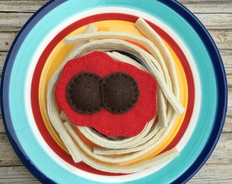 felt food spaghetti, felt pasta set, play kitchen food set spaghetti, pasta, fake food spaghetti