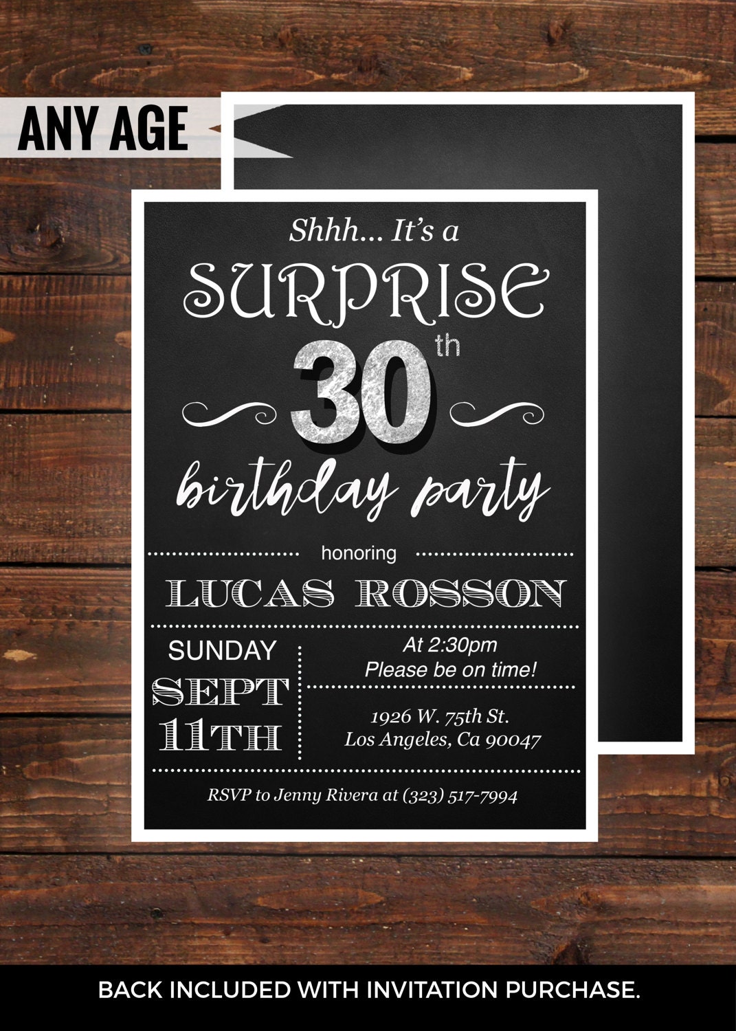 Surprise 30th birthday invitations for him by