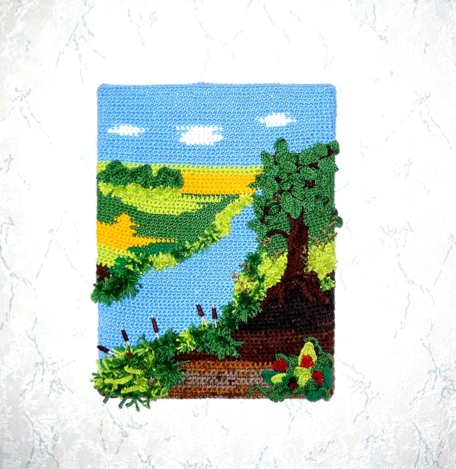 Crochet landscape 3D crochet wall art crochet picture of a