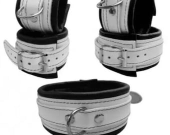 Bondage set white genuine leather