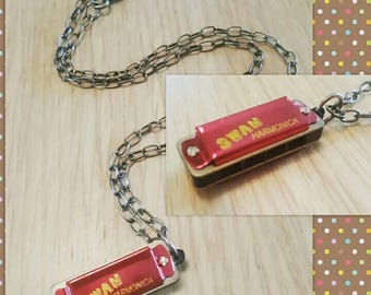 Vintage harmonica pendant necklace