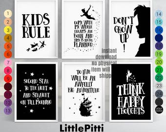 Peter Pan nursery, disney nursery decor, neverland nursery, disney quotes, peter pan quotes, peter pan print, neverland printable, set of 6