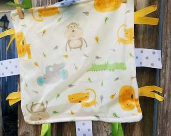 Minky Jungle Animal Lovie with Ribbon - Gender Neutral Lovie - Baby Shower Gift