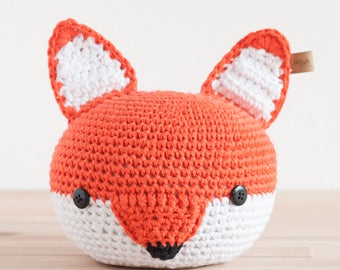 doorstopper, bookends, doorstop, crochet, animal, animal head, orange, fox, cute, handmade, interior, baby, birthday, child, kids, handmade