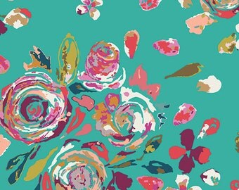 NEW Art Gallery Fabric - Boho Fusion Swifting Flora Boho Aqua Blue - Fleet and Flourish Maureen Cracknell - Summer Floral Fabric by the Yard