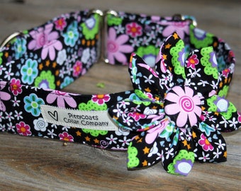 Black flowered extra large dog with collar Flower, Great Dane Collar, Mastiff collar, St. Bernard collar, XL dog collar, wide collar, 2 inch