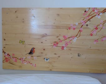 Beautiful headboard with flowers, butterflies and bird/beautiful headboard of bed with butterflies, flowers and bird