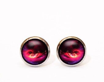 Universe stud earrings, Pink Galaxy earrings, Space post earrings, glass earrings, star sky earrings, Christmas Gift, Space Jewellery Studs