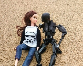 Barbie clothes. Star Wars Barbie knitted pullover. Knitted sweater for Barbie doll. Black and white outfit. Clothes for doll's house.