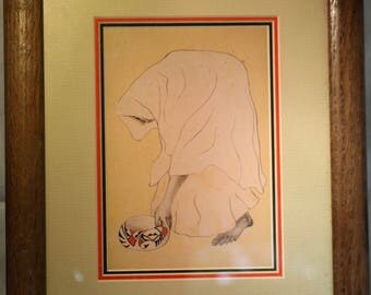 R.C. Gorman Numbered Lithograph * Native American Woman with Bowl