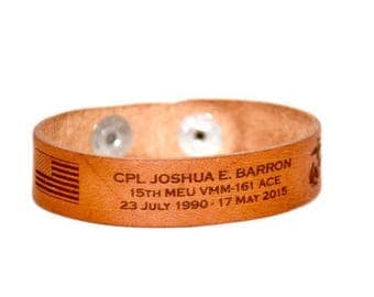 Leather Memorial Bracelet / Honor the Fallen / POW / Military Bracelet / KIA Bracelet / Leather Engraved Memorial Jewelry/ Leather Bracelet