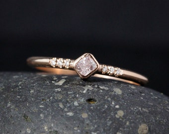 Rose Gold Pink Diamond Ring - Diamond Band - Promise Ring, Engagement Ring