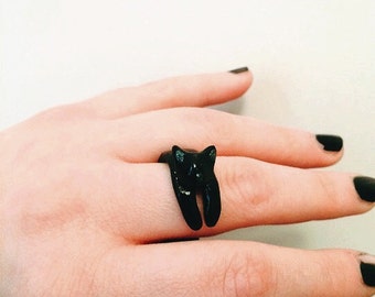Cute black cat ring, statement ring, cat jewelry, animal ring, cat jewellery, cat gift, easter gifts, custom ring, ooak jewelry