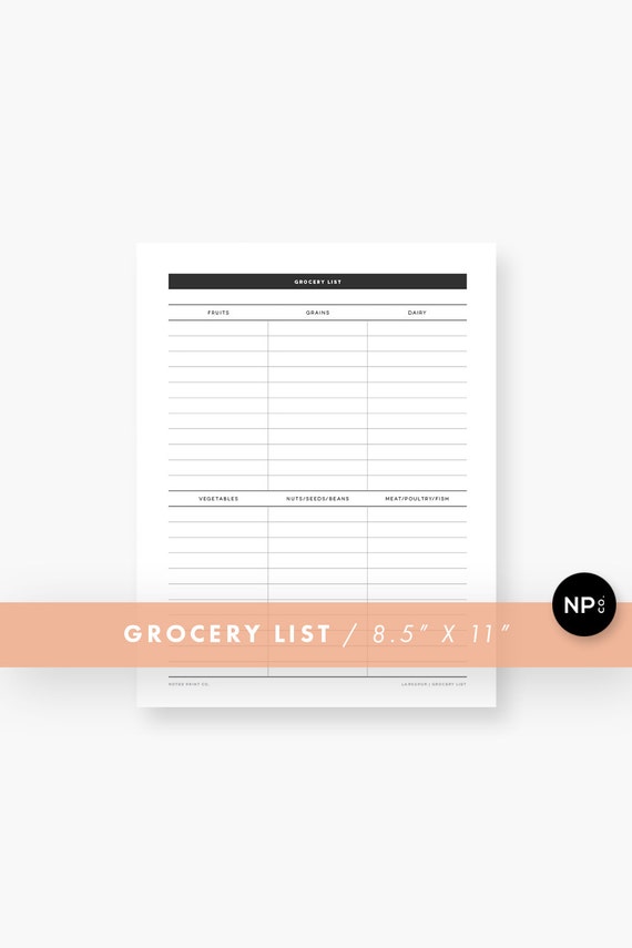 grocery list printable modern checklist minimalist