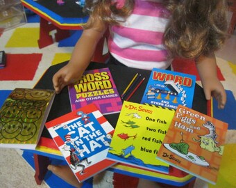 School set Accessories DR SEUSS set lot Fits 18 inch Doll / American Girl Doll / activity books / pencil / colored pencil/memo pad/memo book