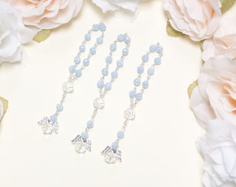 24 Blue Mini Angel Rosary Baptism Favors - Mini Rosary Favors Baptism Favors for Boys - Mini Rosaries Baptism Favor Gift Bautizo Rosario