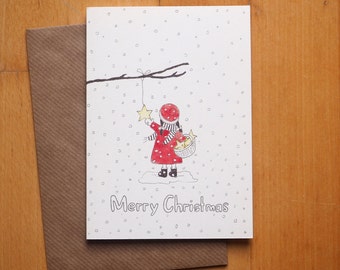 Christmas card "girl Star" / / signature: German or English / / Christmas greeting card with envelope