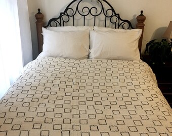 EXTRA LARGE Authentic White Black Cream Mudcloth Throw Blanket Fabric Shawl Textile Bohemian Wall Decor Tapestry Home Decor