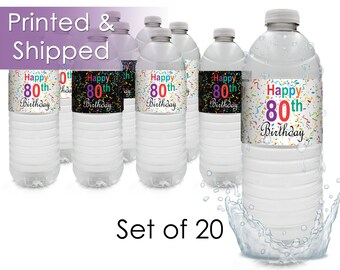 80th Birthday Favor Water Bottle Labels - Milestone 80th Party Supplies - 80th Decorations - Celebrate Turning 80 Birthday Party (Set of 20)