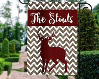 Personalized Garden Flag - Fall Large Buck - Winter Flag Monogrammed 12 by 18 Yard Flag Best Selling Gifts For Her Home Decor