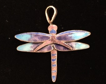 Sterling and enamel dragonfly pendant