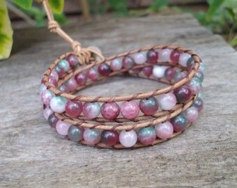 Leather Bracelet with jade
