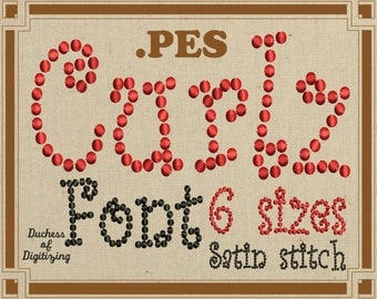 Curlz embroidery font, PES Format, Curly embroidery font, curlz dots, embroidery file, PES File