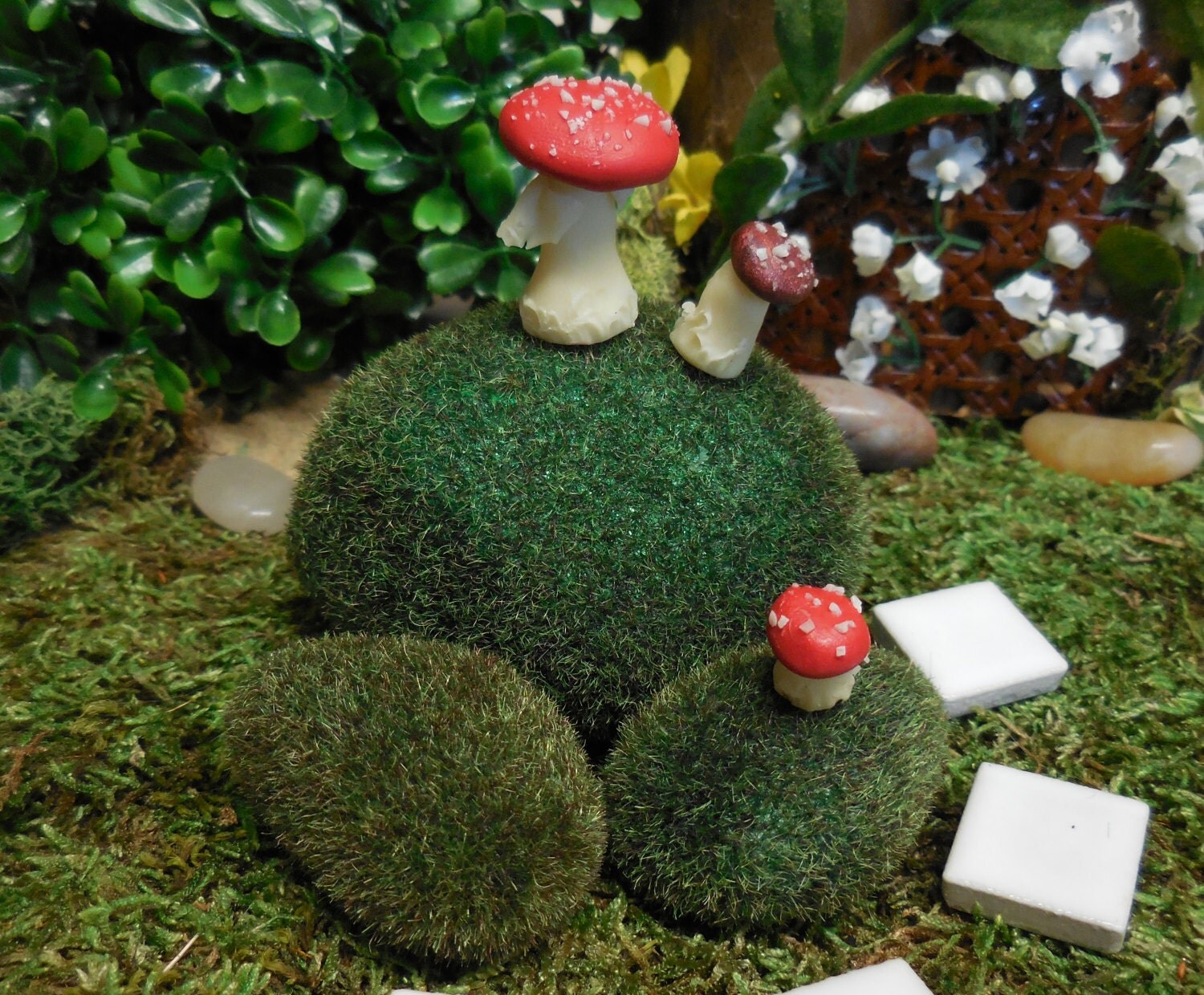 Fairy Garden Artificial Moss Covered Foam Stones Small and