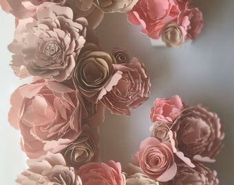 Floral letter, paper flower letter, paper mache floral letter, nursery flower, wedding flower, girl's room decoration