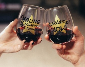 TWO stemless wine glasses inspired by Hamilton || broadway musical theater stemless wine glasses