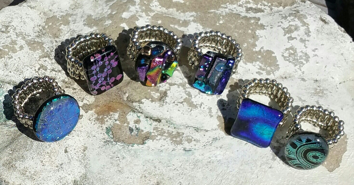 Fused Glass Stretch Rings Self Adjusting Ring Purple Ring