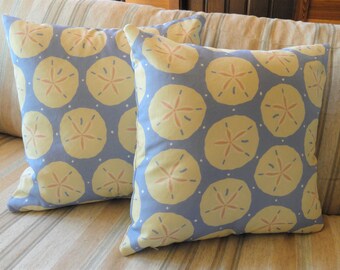 Sand Dollar Pillow Cover // Sea Shells // Blue, Tan, Sand, White // Beach House Decor // Summer Pillow // 20 x 20 // 22 x 22