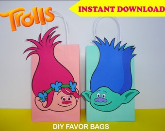 Trolls Party Bags/ Trolls FAVOR BAGS/ Trolls Party Favors/ Trolls Birthday Party/ PRINTABLE Decoration/ Goodie/ Treat/ Candy/ Loot/Gift Bags