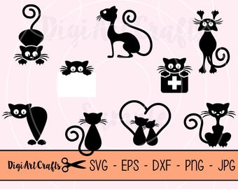 Black Cats Cut Files / clipart set / Cat Clip Art / kitty silhouettes / DIY Cat SVG cutting files / scrap booking / DXF / Commercial Use