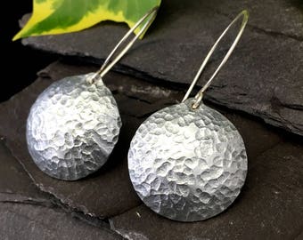 Textured hammered earrings / aluminium dome dangle earrings / aluminium jewellery / hand crafted modern alu earrings / gift box / for Her