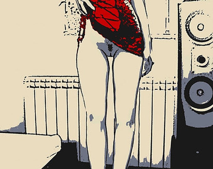 Erotic Art 200gsm poster - Naughty posing, tease me, erotic pop art, hot nude girl, body artwork, sexy conte style print High...
