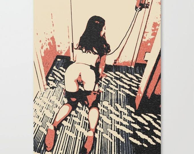 Erotic Art Canvas Print - Good pet on her place - knees, unique sexy BDSM print, Perfect nude girl in seducing pose sensual high quality art