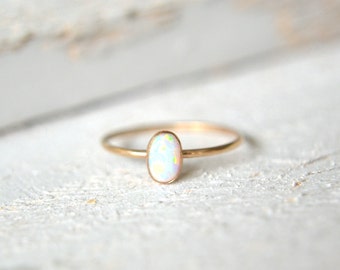 Oval Ring. Gold Oval Ring, White Opal Ring, Gold Opal Ring, Dainty Opal Ring, Stacking Ring, Small Gemstone Ring, Gold Stacking Rings