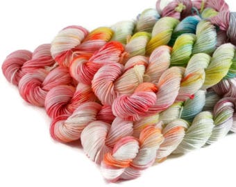 Mini Skeins, Hand Dyed Yarn, Sock Weight, Superwash Merino Wool Yarn, Knitting Yarn, Sock Yarn, Multi-colored, rainbow - Birthday Cake